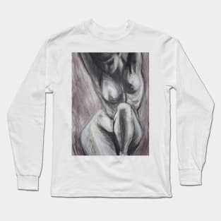 Kneeling 3 -  Female Nude Long Sleeve T-Shirt